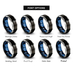 font options for inside engraving on black & blue & grey baseball batter swing rings