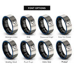 font options for inside engraving on black & blue & grey baseball diamond infield rings