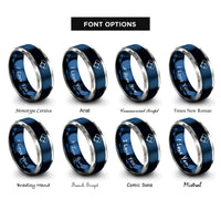 font options for inside engraving on blue & silver baseball diamond infield rings