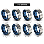 font options for inside engraving on blue & silver baseball diamond infield rings