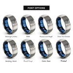 font options for inside engraving on blue & grey baseball glove ball rings