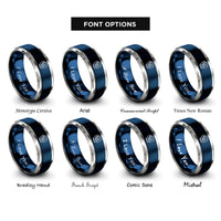 font options for inside engraving on blue & silver baseball glove ball rings