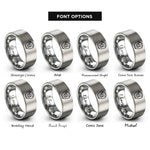 font options for inside engraving on grey baseball glove ball rings