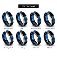 font options for inside engraving on blue & gray baseball pitcher windup rings