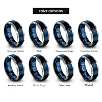font options for inside engraving on blue & silver baseball plate rings