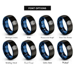 font options for inside engraving on black & blue basket eggs rings