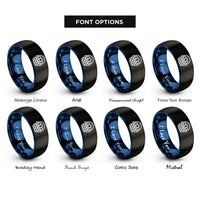 font options for inside engraving on black & blue basket eggs rings