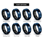 font options for inside engraving on black & blue basket eggs rings