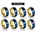 font options for inside engraving on gold & blue basket eggs rings