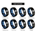 font options for inside engraving on black & blue basket flowers rings