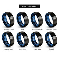 font options for inside engraving on black & blue basket flowers rings