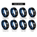 font options for inside engraving on black & blue basket flowers rings