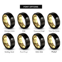 font options for inside engraving on black & gold basket flowers rings
