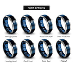 font options for inside engraving on blue & grey basket flowers rings