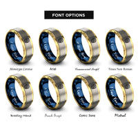 font options for inside engraving on gold & blue & gray basket flowers rings