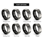font options for inside engraving on black & grey basket weave rings