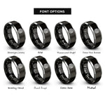 font options for inside engraving on black & silver basket weave rings