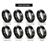 font options for inside engraving on black & silver basket weave rings