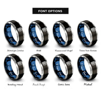 font options for inside engraving on black & blue & silver basket weave icon rings