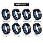 font options for inside engraving on black & blue basket weave icon rings
