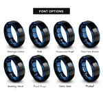 font options for inside engraving on black & blue basket weave icon rings