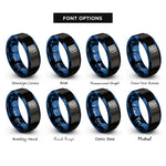 font options for inside engraving on black & blue basket weave icon rings