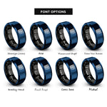 font options for inside engraving on black & blue basket weave icon rings