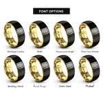 font options for inside engraving on black & gold basket weave icon rings