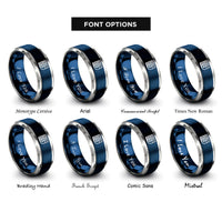 font options for inside engraving on blue & silver basket weave icon rings
