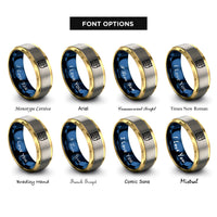 font options for inside engraving on gold & blue & silver basket weave icon rings