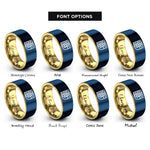 font options for inside engraving on gold & blue basket weave icon rings