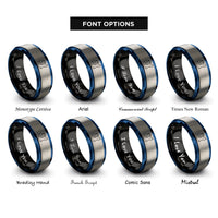 font options for inside engraving on black & blue & gray bass angler hookset rings