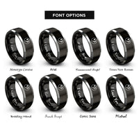 font options for inside engraving on black & grey bass clef rings