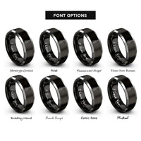 font options for inside engraving on black & silver bass f holes rings