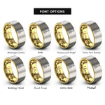 font options for inside engraving on gold & gray bass f holes rings