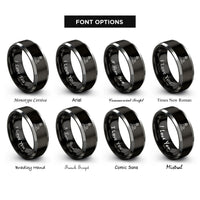 font options for inside engraving on black & silver bass harbor rings