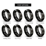 font options for inside engraving on black & silver basting pins rings