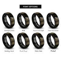 font options for inside engraving on gunmetal & black basting pins rings