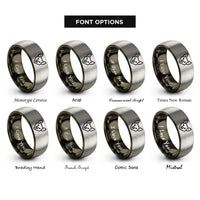 font options for inside engraving on gunmetal & silver bat rings