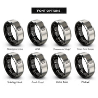 font options for inside engraving on black & gray bat swarm rings