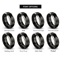 font options for inside engraving on black & silver bat transformation rings