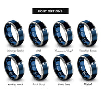 font options for inside engraving on blue & gray battery cell rings