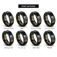 font options for inside engraving on gunmetal & blue battery cell rings