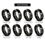 font options for inside engraving on black & silver battery icon rings