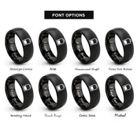 font options for inside engraving on black battery icon rings
