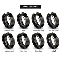 font options for inside engraving on black & silver battery warning icon rings