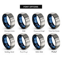font options for inside engraving on black & blue & gray battle axe rings