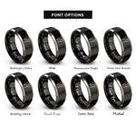 font options for inside engraving on black & silver bay inlet contours rings