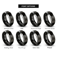 font options for inside engraving on black & silver bay inlet contours rings