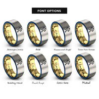 font options for inside engraving on gold & blue & grey bbq grill rings